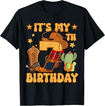 It's My 7th Birthday Cowboy Rodeo Horse 7 Year Old Bday Boy T-Shirt