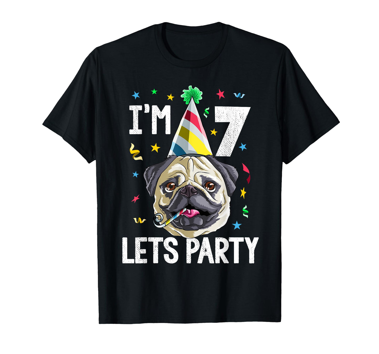 Pug Birthday 7th T Shirt Dog Kids Boys Girls Gift Idea Party T-Shirt