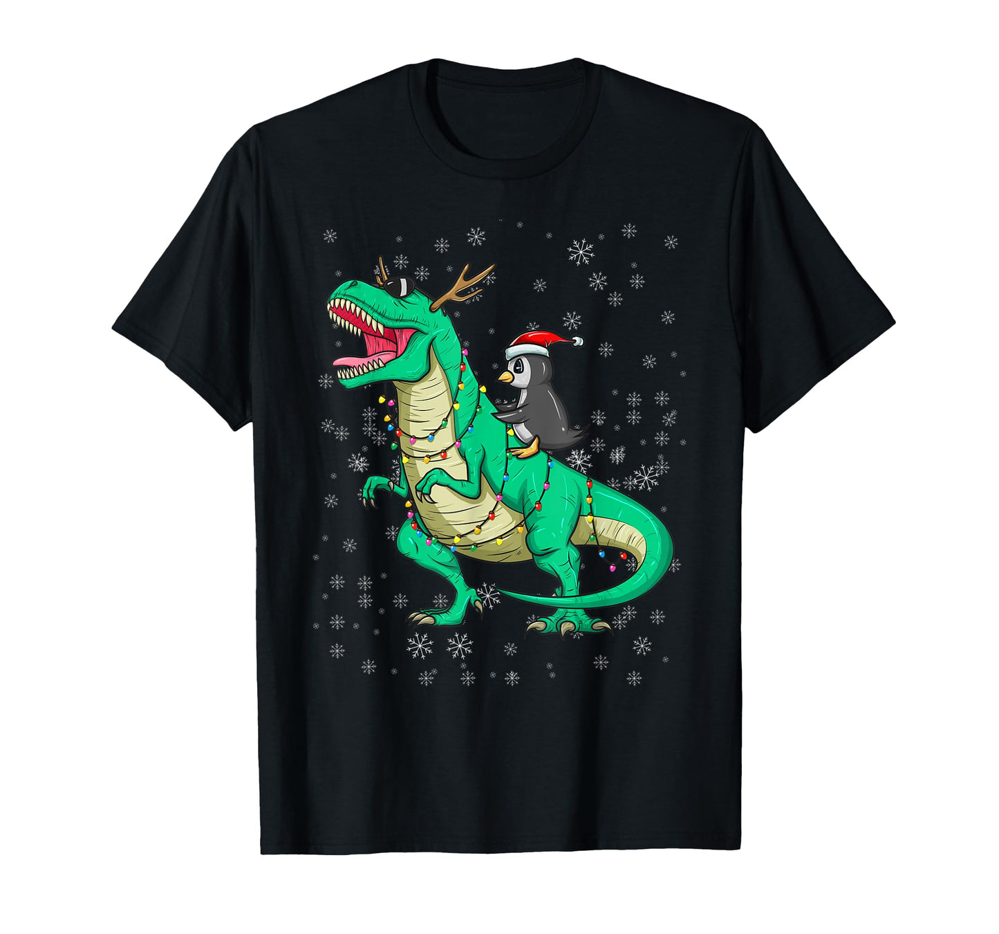 Christmas Penguin Riding Dinosaur T Rex Holiday Costume Fun T-Shirt