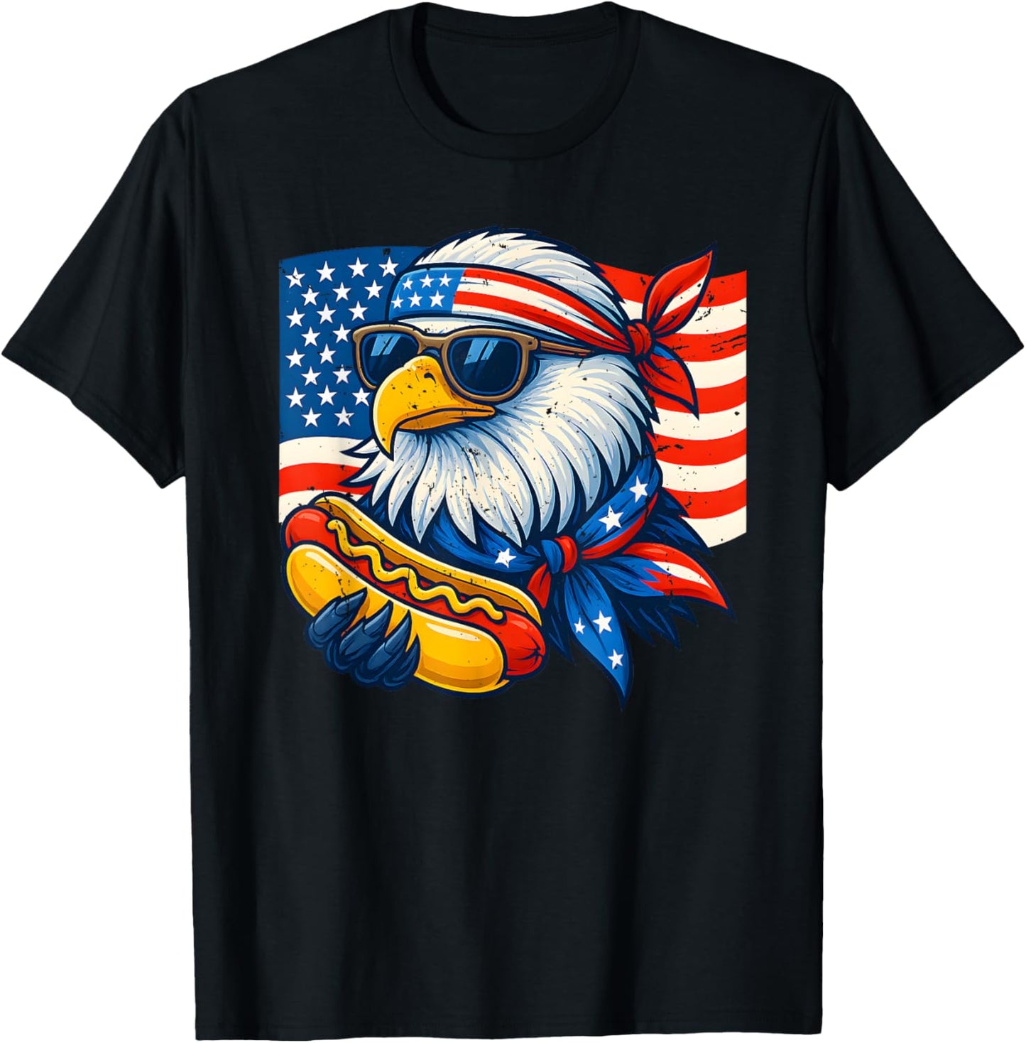 Funny Bald Eagle Hotdog American Flag 4th Of July Patriotic T-Shirt