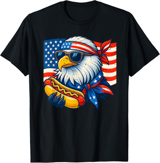 Funny Bald Eagle Hotdog American Flag 4th Of July Patriotic T-Shirt