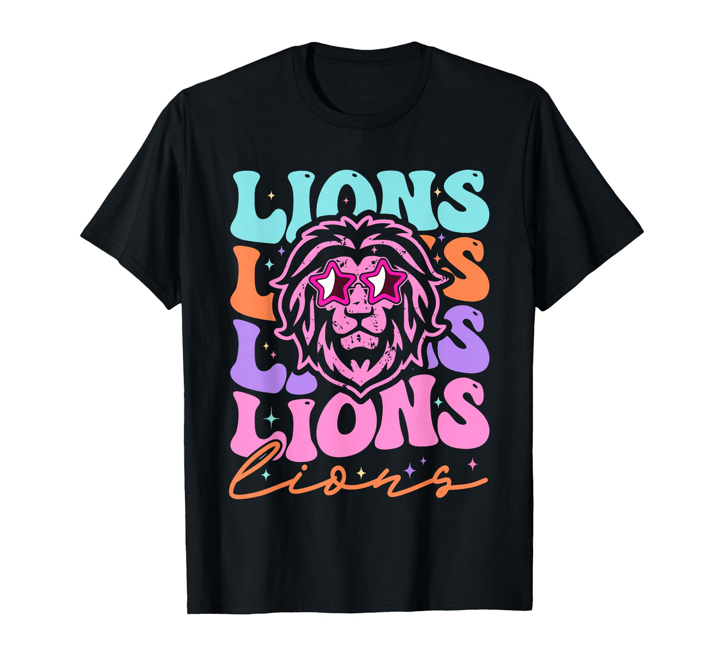 Lion Mascot Back to School Spirit Sports Men Women Groovy T-Shirt