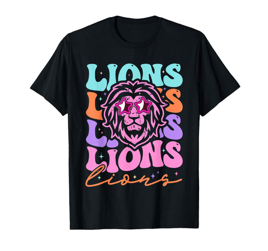 Lion Mascot Back to School Spirit Sports Men Women Groovy T-Shirt