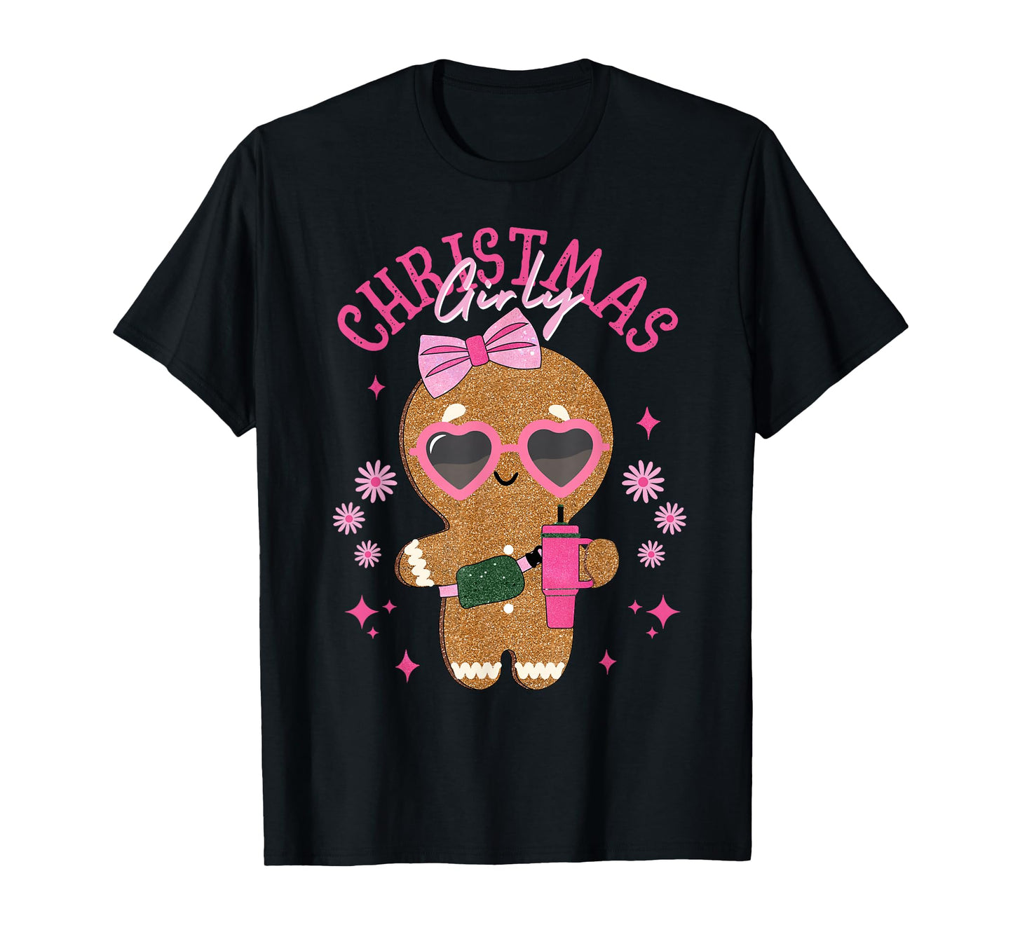 Coquette Bow Pink Gingerbread Christmas Girly Xmas Holiday T-Shirt