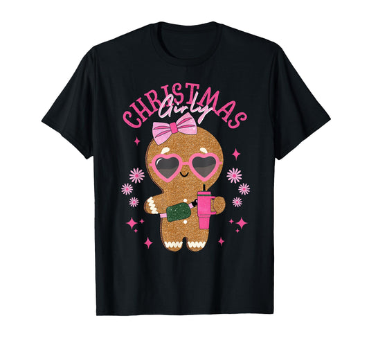 Coquette Bow Pink Gingerbread Christmas Girly Xmas Holiday T-Shirt