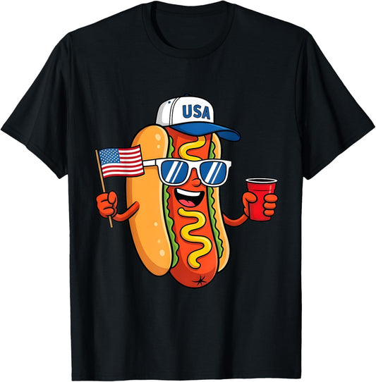 Funny Hot Dog 4th of July Patriotic USA Flag Independence T-Shirt