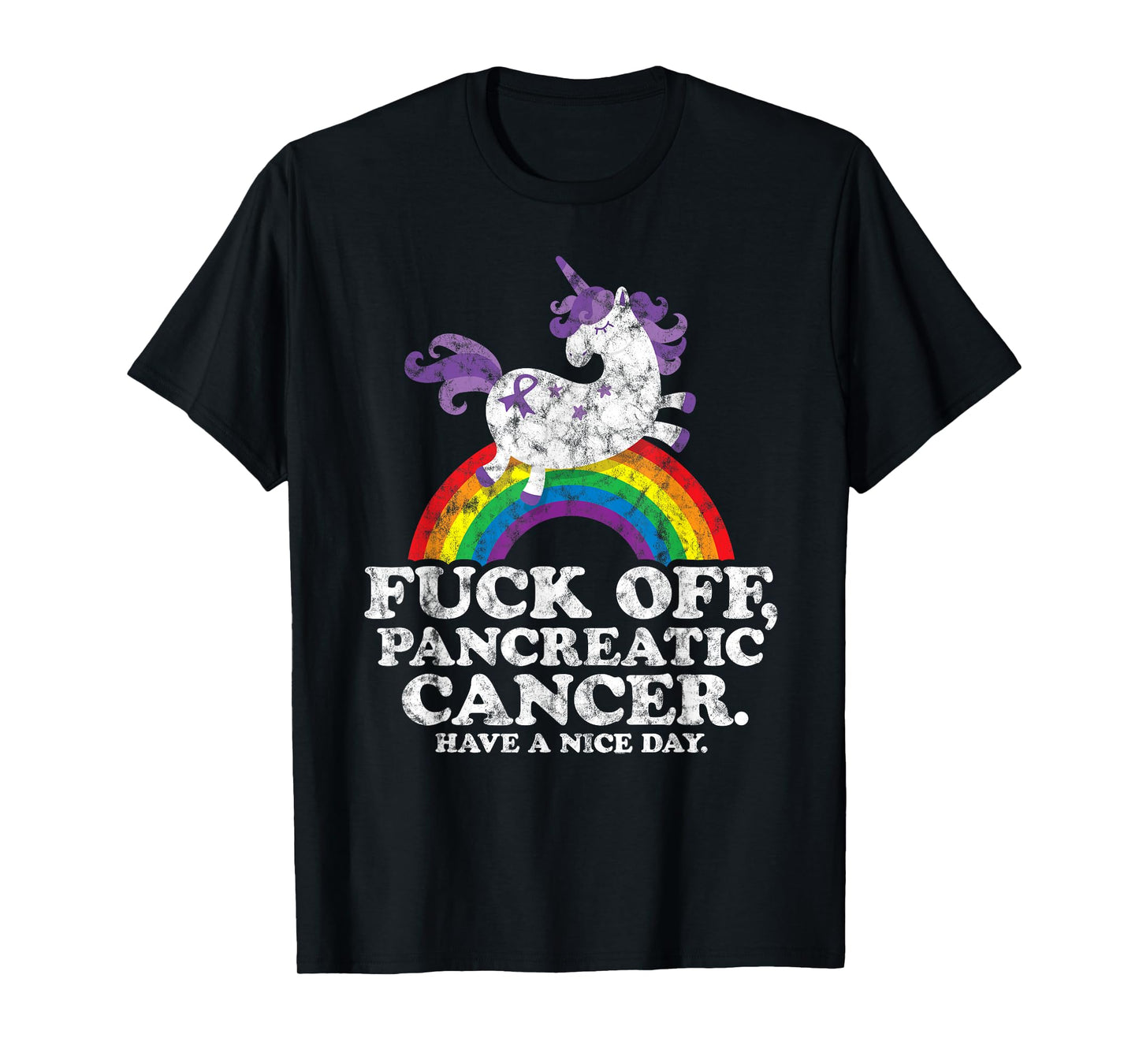 Fuck Off Pancreatic Cancer | Survivor Quote Unicorn Rainbow T-Shirt