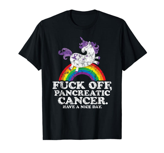Fuck Off Pancreatic Cancer | Survivor Quote Unicorn Rainbow T-Shirt