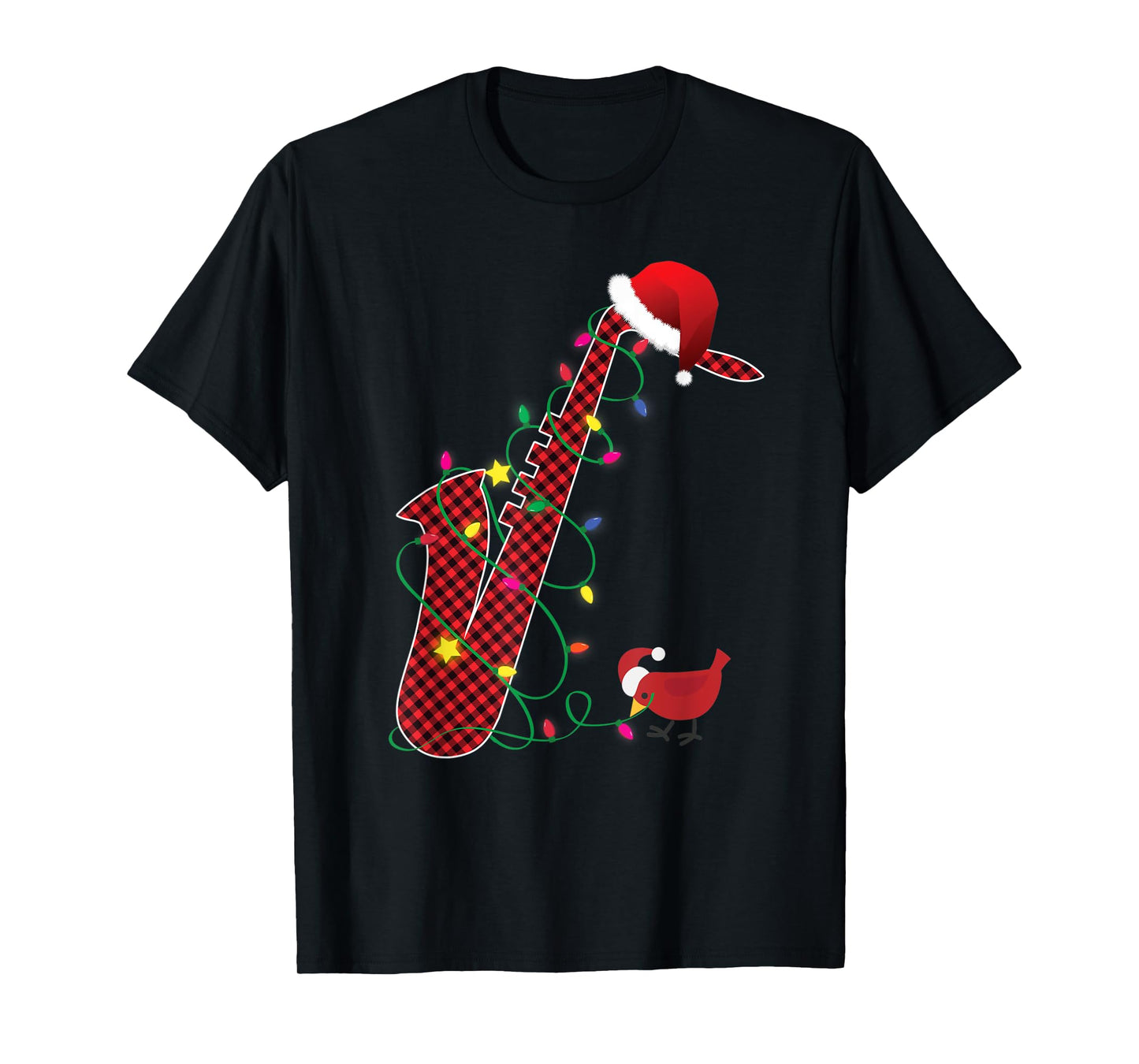 Red Buffalo Plaid Pajama Saxophone Lovers Christmas Lights T-Shirt