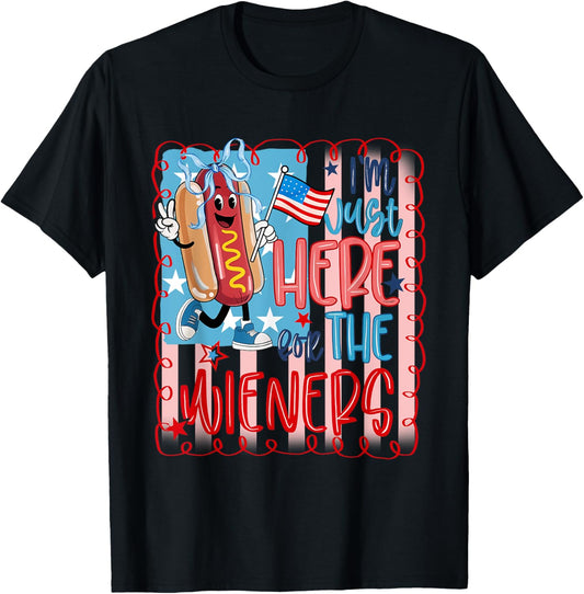 Hot Dog I'm Just Here For The Wieners US Flag Men Women T-Shirt