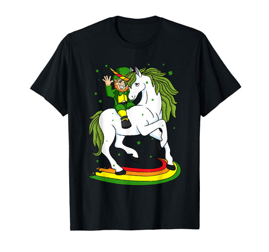 Leprechaun Riding A Magical St Patrick's Day Unicorn Gift T-Shirt