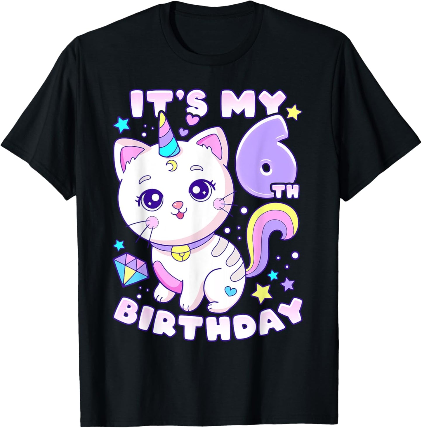Birthday girl 6 years old cat unicorn 6th birthday T-Shirt