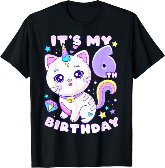 Birthday girl 6 years old cat unicorn 6th birthday T-Shirt