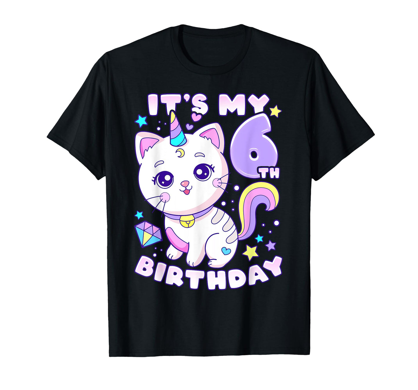 Birthday girl 6 years old cat unicorn 6th birthday T-Shirt