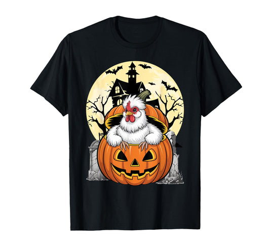 Silkie Chicken Happy Halloween Pumpkin Farm Animal Lover T-Shirt