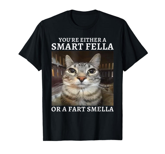 You're Either a Smart Fella or a Fart Smella Funny Cat Meme T-Shirt