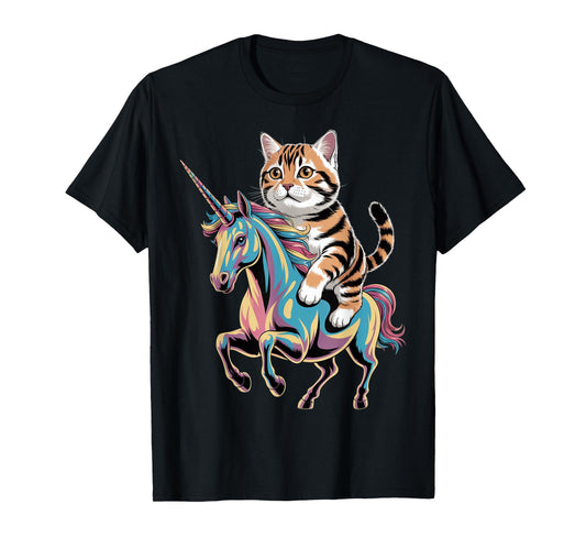 Cute Tiger Cat Riding Unicorn T-Shirt