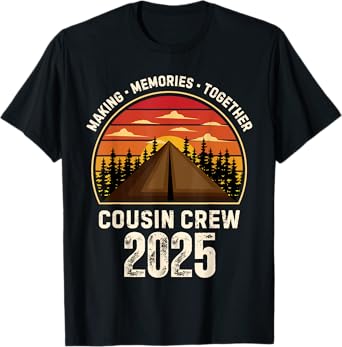 Retro Vintage Cousin Crew 2025 Camper Matching Camping Trip T-Shirt