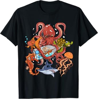 Jellyfish Turtle Seahorse Shark Octopus Kids Ocean Animal T-Shirt