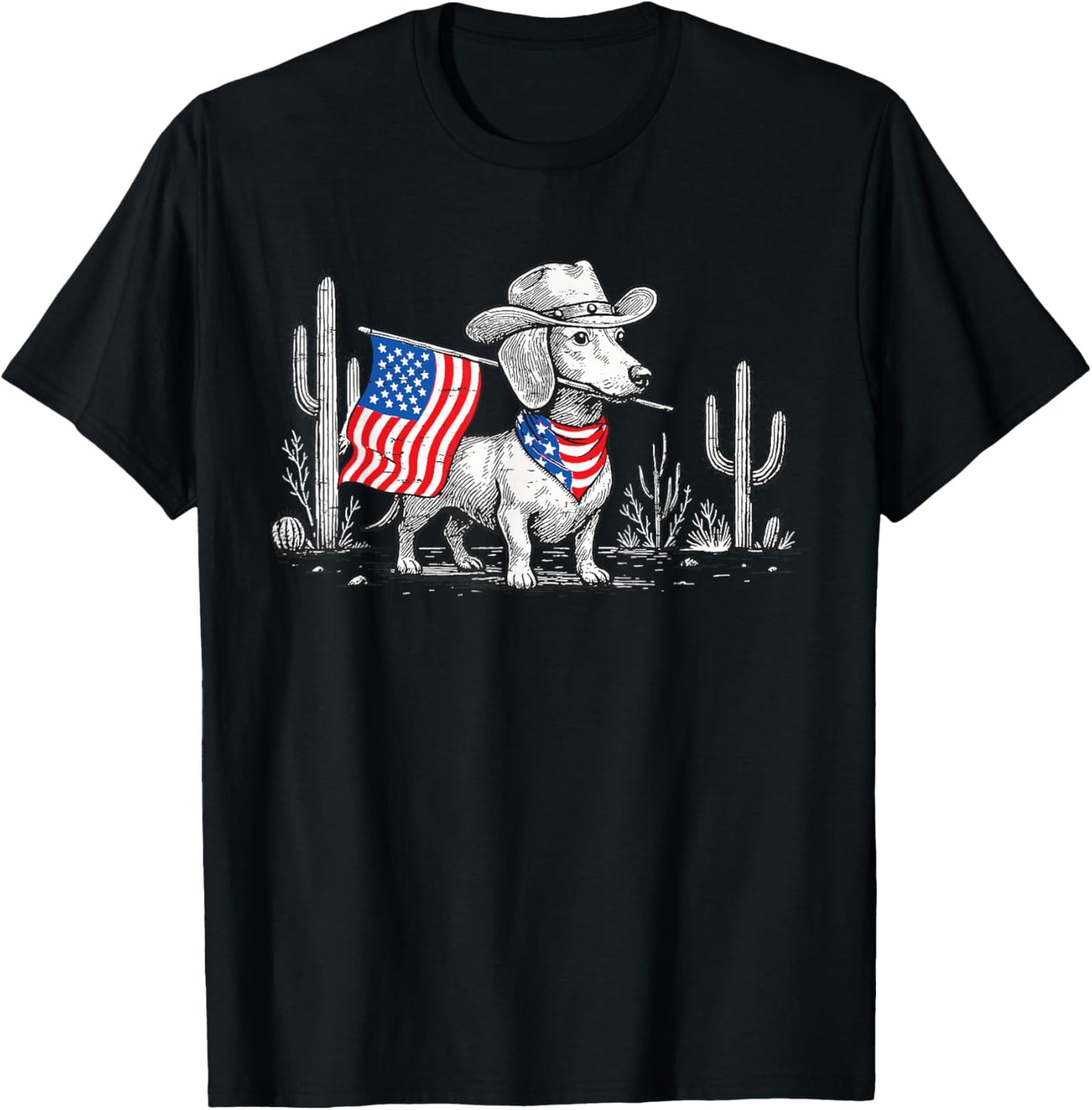 Retro Western Dachshund 4th of July American Flag Dog Lover T-Shirt