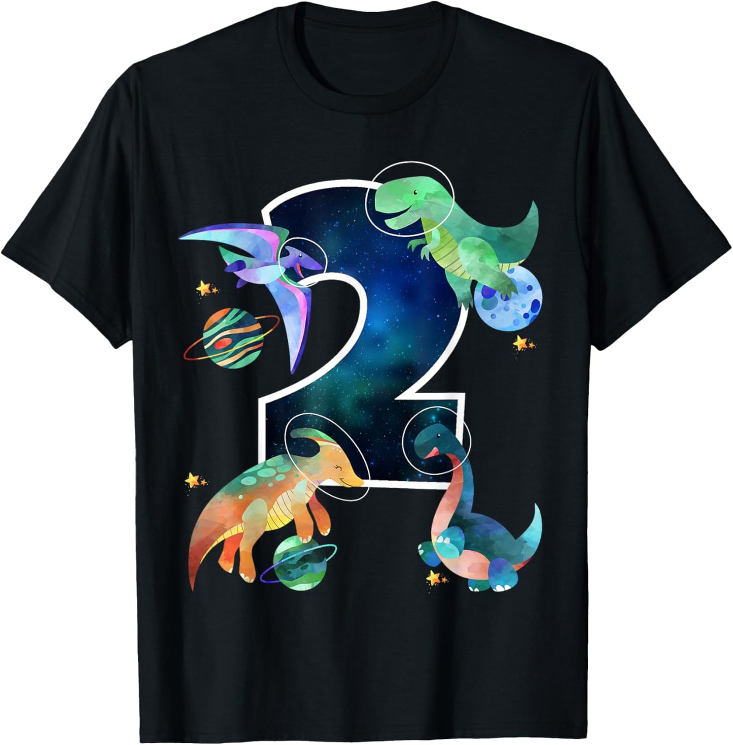 Kids Astronaut Outer Space Dinosaurs 2nd Birthday Boy Gift T-Shirt