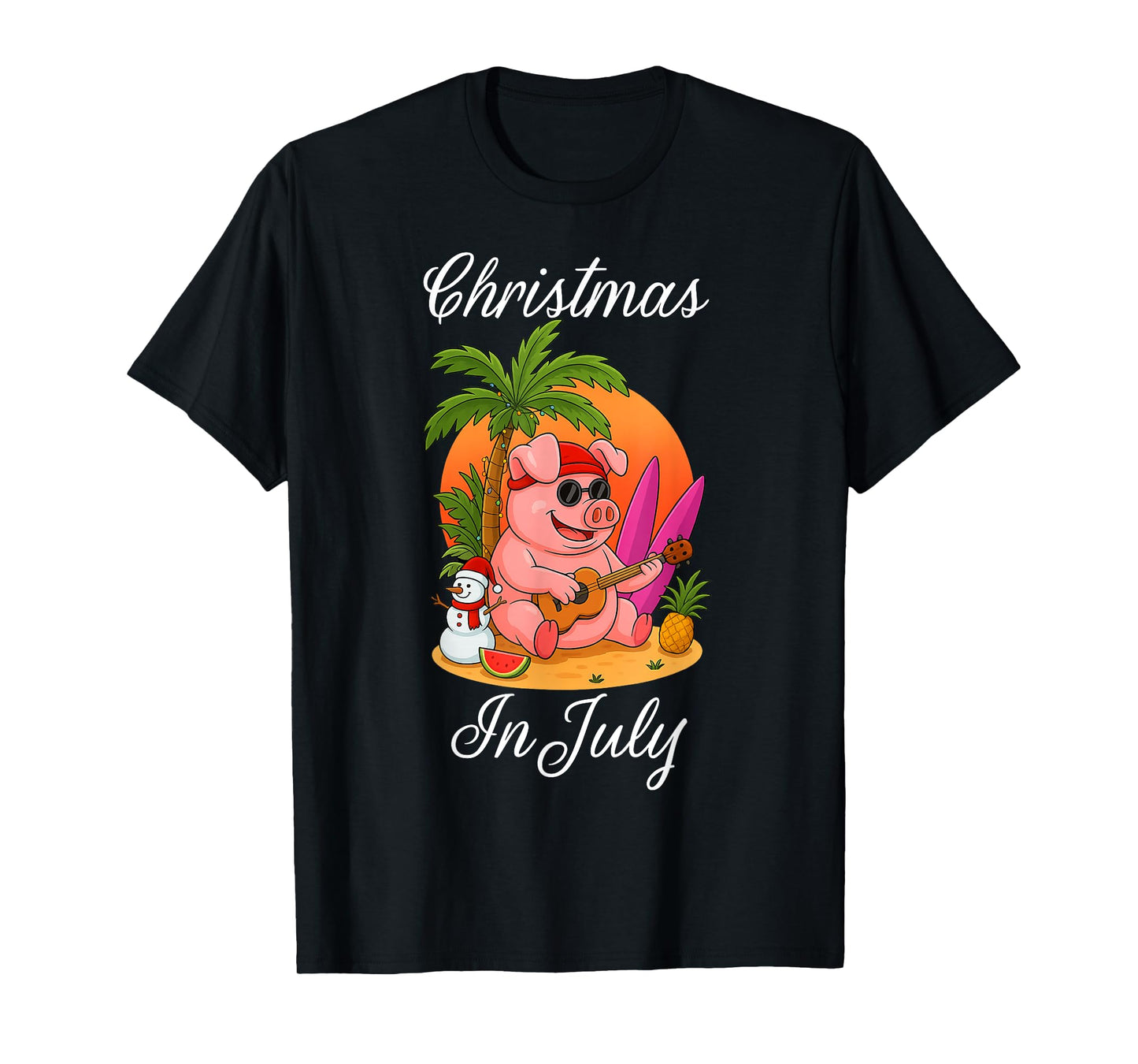 Christmas In July Cute Pig Funny Summer Vacation Beach Vibes T-Shirt