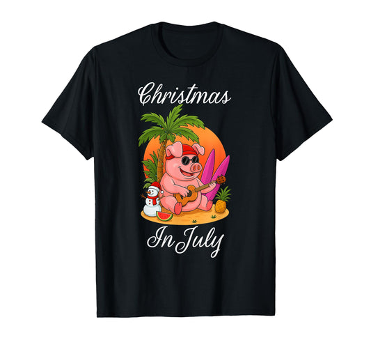 Christmas In July Cute Pig Funny Summer Vacation Beach Vibes T-Shirt