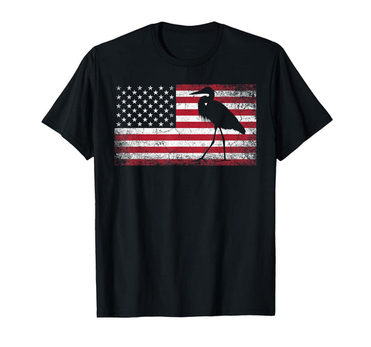 Heron Bird 4th of July American Flag America Patriotic T-Shirt for Women Kids Men