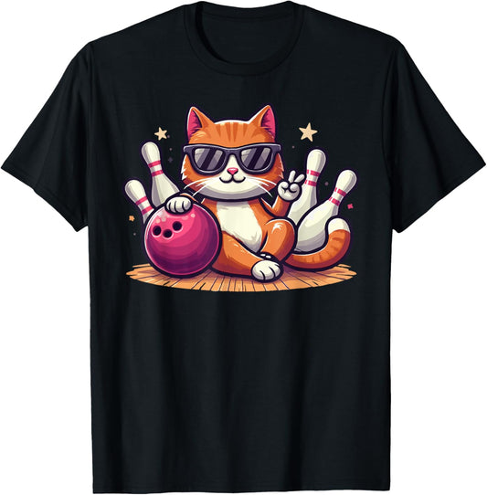 Funny Cat With Sunglasses Cat Playing Bowling T-Shirt