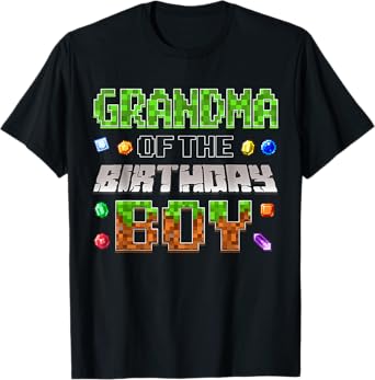 Grandma Of The Birthday Boy Game Pixel Number Birthday Party T-Shirt