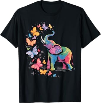 Funny Elephant Spraying Butterflies for Elephant Lovers T-Shirt