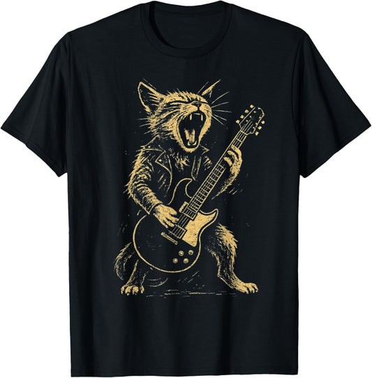 Cat Playing Guitar Rock Star Rock and Roll for Men Women T-Shirt