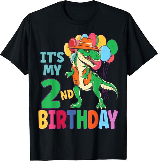 It's My 2nd Birthday Dinosaur Boys Girls Kids Birthday T-Shirt