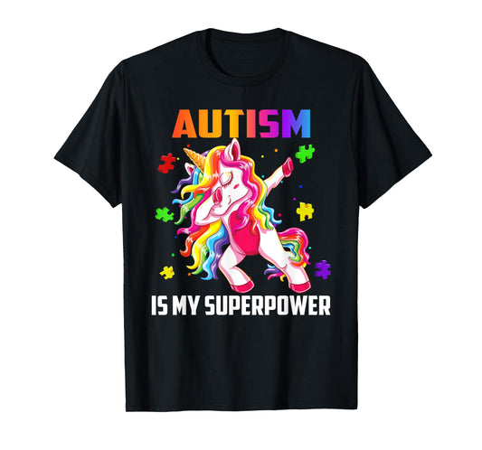 Autism Is My Superpower Dabbing Unicorn Gift Kids Boys Girls T-Shirt