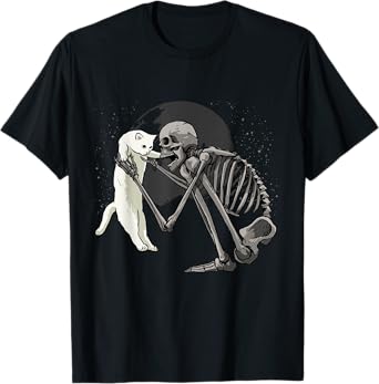 Halloween Skeleton Cat Shirt Funny Skeleton Holding Cat Pet Men Women Kids T-Shirt