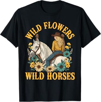 Wild Flowers & Wild Horses Country Sunset Western Cowgirl T-Shirt