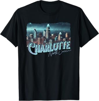 Charlotte NC Skyscraper Building Night Light Cityscape View T-Shirt
