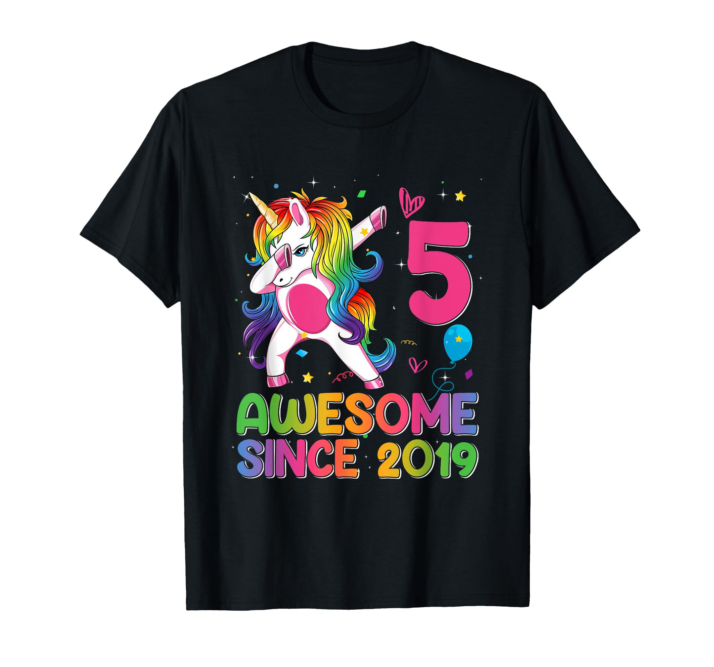 5 Years Old Awesome Since 2019 5th Birthday Unicorn Girls T-Shirt