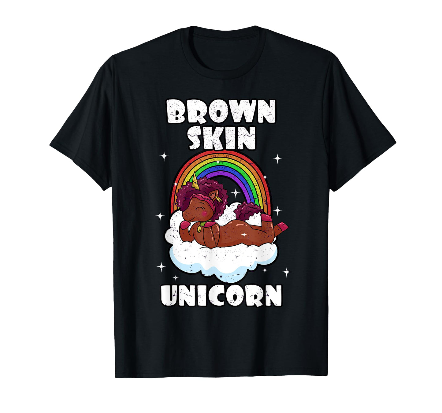African American Black Woman Brown Skin Unicorn Afro T-Shirt