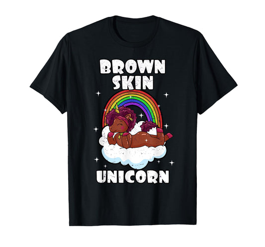 African American Black Woman Brown Skin Unicorn Afro T-Shirt