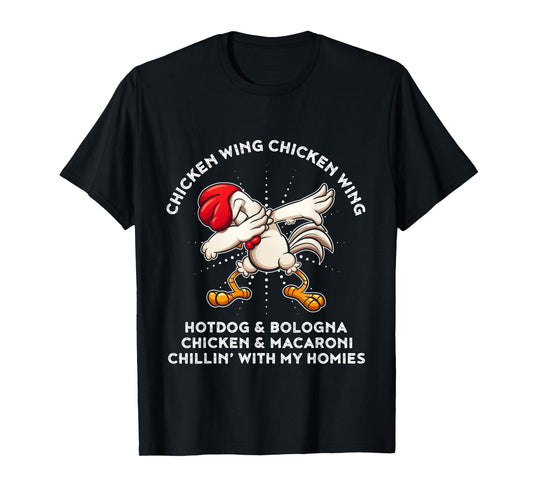 Funny Chicken Wing Song Lyric Hot Dog Bologna Macaroni Kids T-Shirt