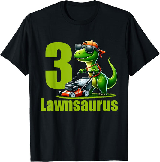 Dinosaur Kids 3rd Lawn Mower Birthday Three Year Old Boy T-Shirt