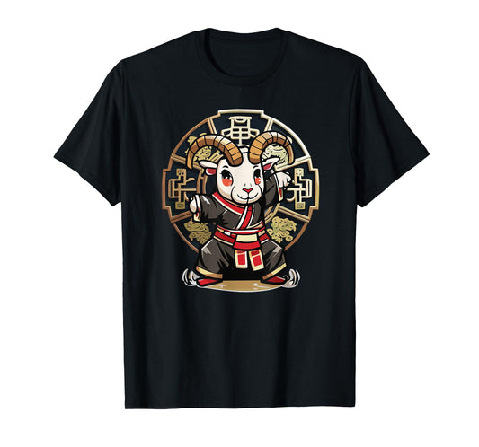 Monkey Style Studios Cute Kawaii Asian Chinese Goat Ram Zodiac Lunar New Year T-Shirt, Small, Black