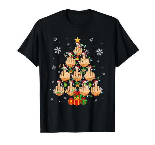 Santa Middle Fingers Christmas Tree Sarcastic Costume Adult T-Shirt