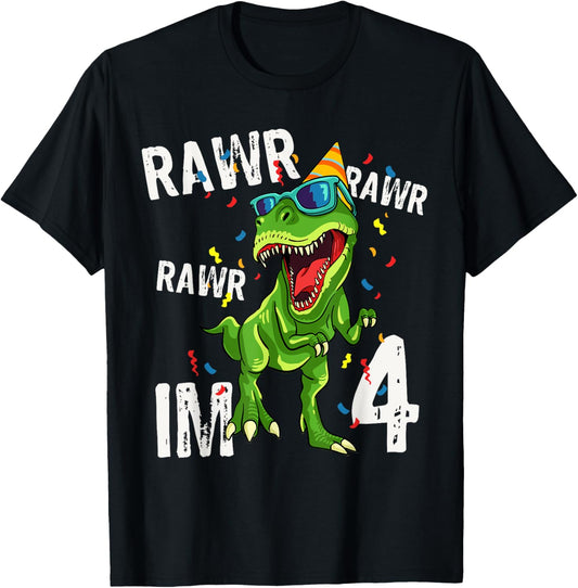 Rawr I'm 4 Birthday Dinosaur T-Shirt Funny 4th Bday Boy Gift T-Shirt