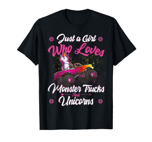 Just a Girl Who Loves Monster Trucks and Unicorns Girls Kids T-Shirt