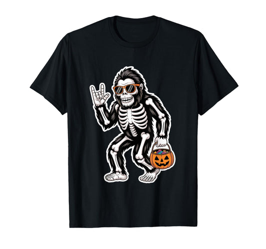 Halloween Bigfoot Skeleton Funny Rock Men Teens Boys Kids T-Shirt