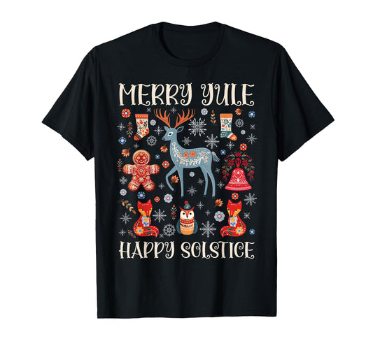 Merry Yule Happy Solstice Cottagecore Scandinavian Christmas T-Shirt