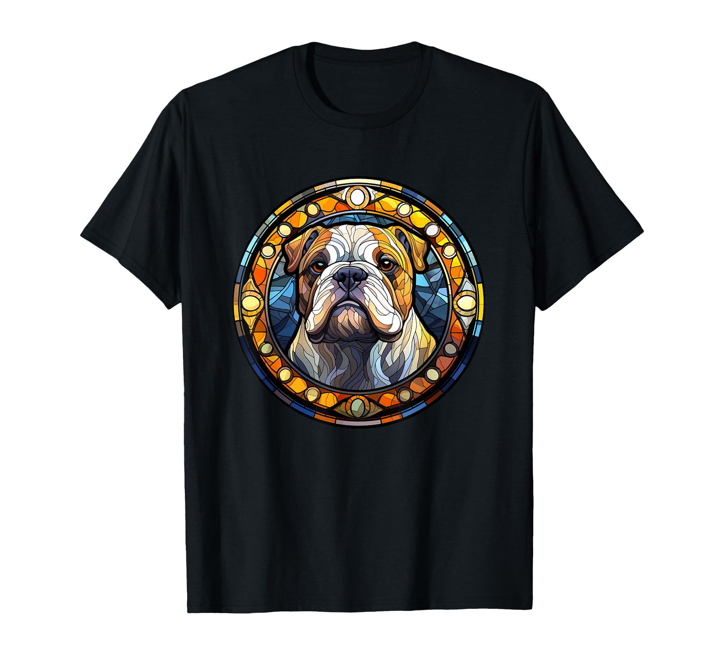 Bulldog Stained Glass Leadlight Artistic Design T-Shirt
