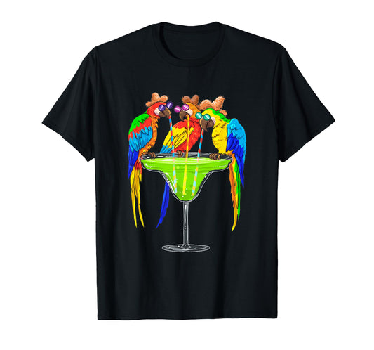 Parrots Drinking Margarita Hawaiian Vacation Birds Lovers T-Shirt